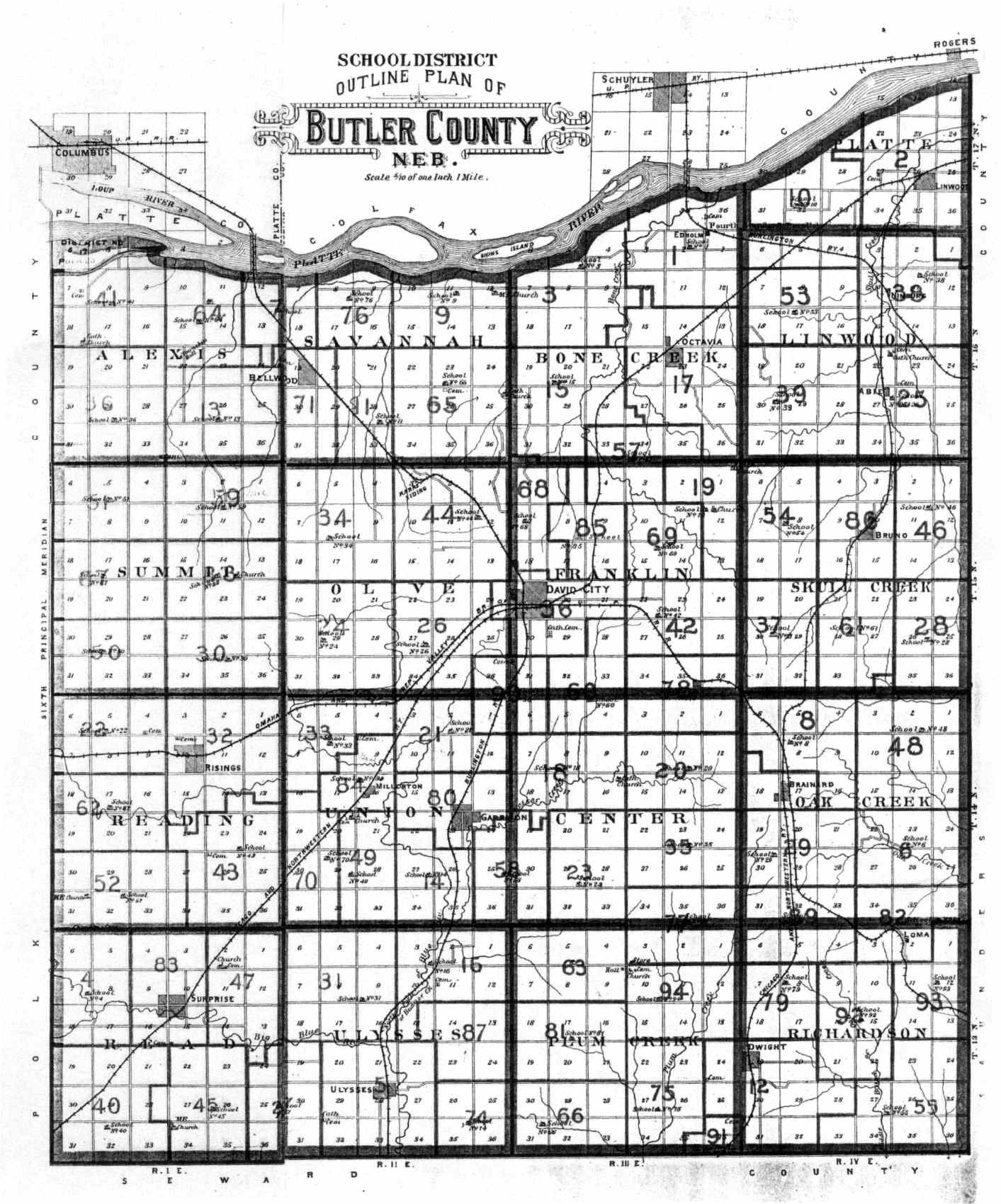 Schools of Butler County Nebraska Plat Map for 1906