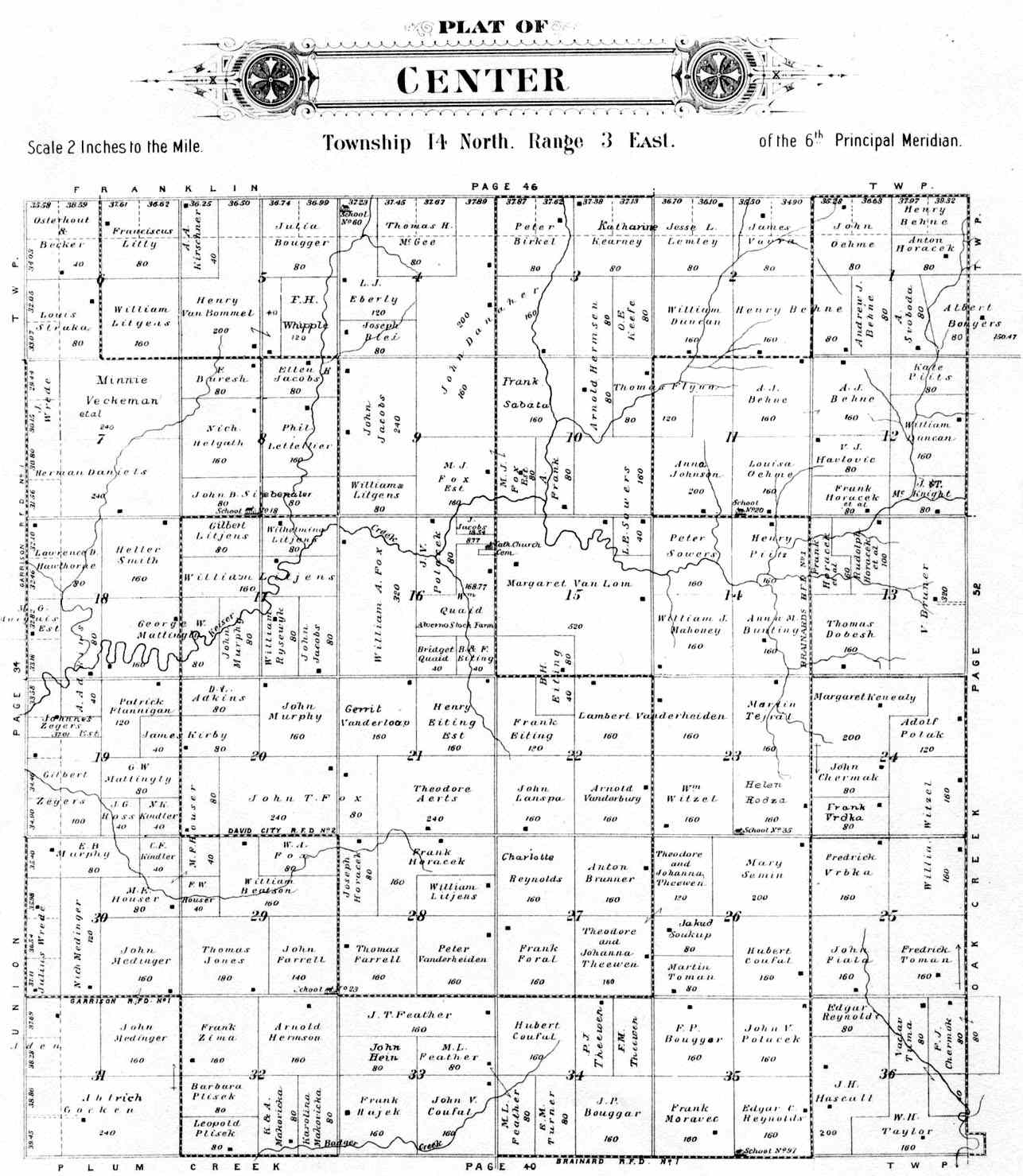 Center Township Butler County Nebraska Plat Map for 1906