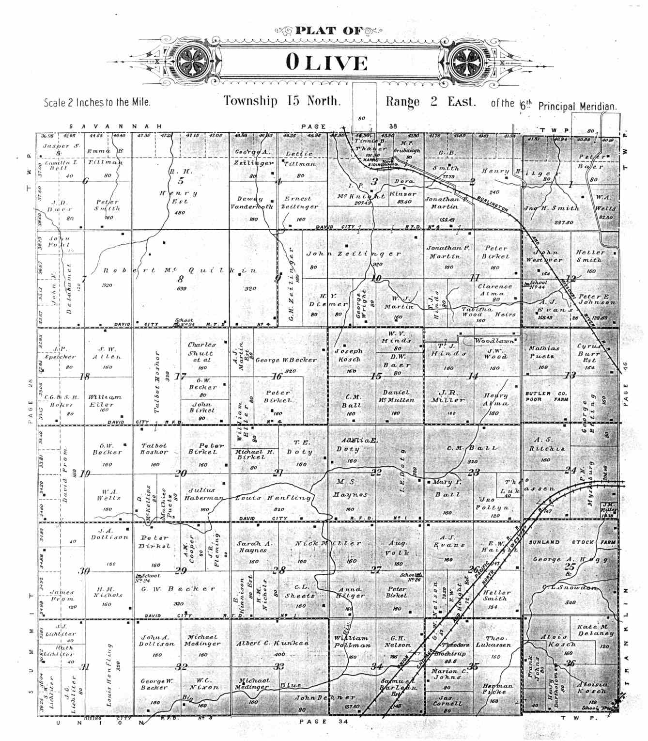 Olive Township Butler County Nebraska Plat Map for 1906