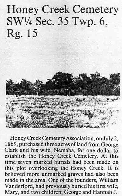 newspaper clipping with brief history of Honey Creek Cemetery