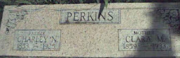 tombstone of Charles & Clara Collins Perkins: Sheridan Cemetery, Auburn NE