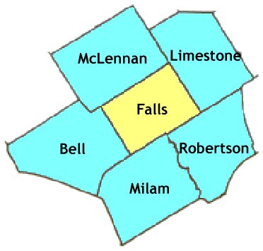 Falls County area map, TXGenWeb