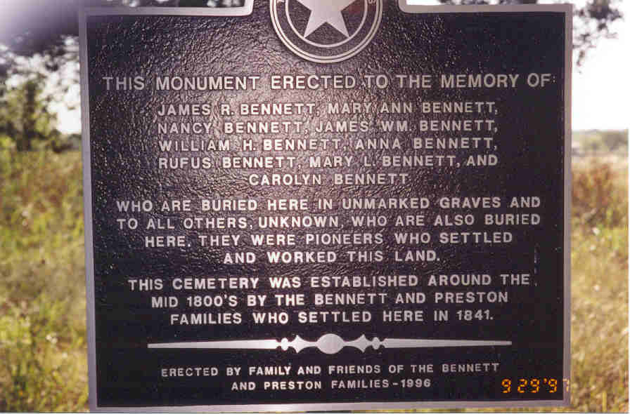 Bennett Family Marker at Lindley Cemetery