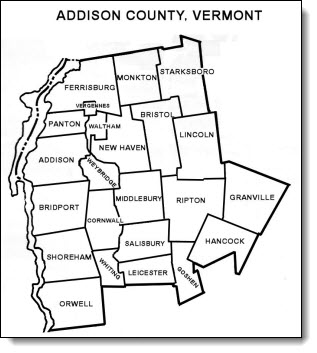 Map of Addison County Vermont.