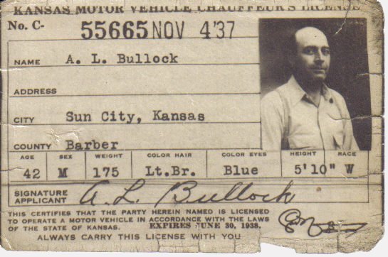 Lyle Bullock's 1937 Kansas driver's license.

From the collection of Kim Fowles.