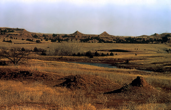 Twin Peaks in the Red Hills near Medicine Lodge, Barber County, Kansas

Photo by John Charlton, courtesy of the Kansas Geological Society.