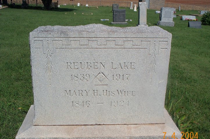 Gravestone for Reuben and Mary Lake,