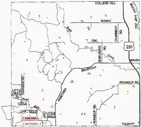 Map showing the location of Canema, Barber County, Kansas.

From the map collection of Phyllis Scherich.