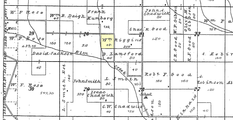 G.A. Ogle Publishers & Engravers 1905 map of a portion of Elm Mills Township, Barber County, Kansas, showing the location identified by George Miller as where John W. Hillman was shot and killed.