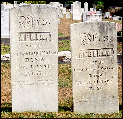 Headstone of Mrs. Aphia and Mrs. Rebbekah Watson