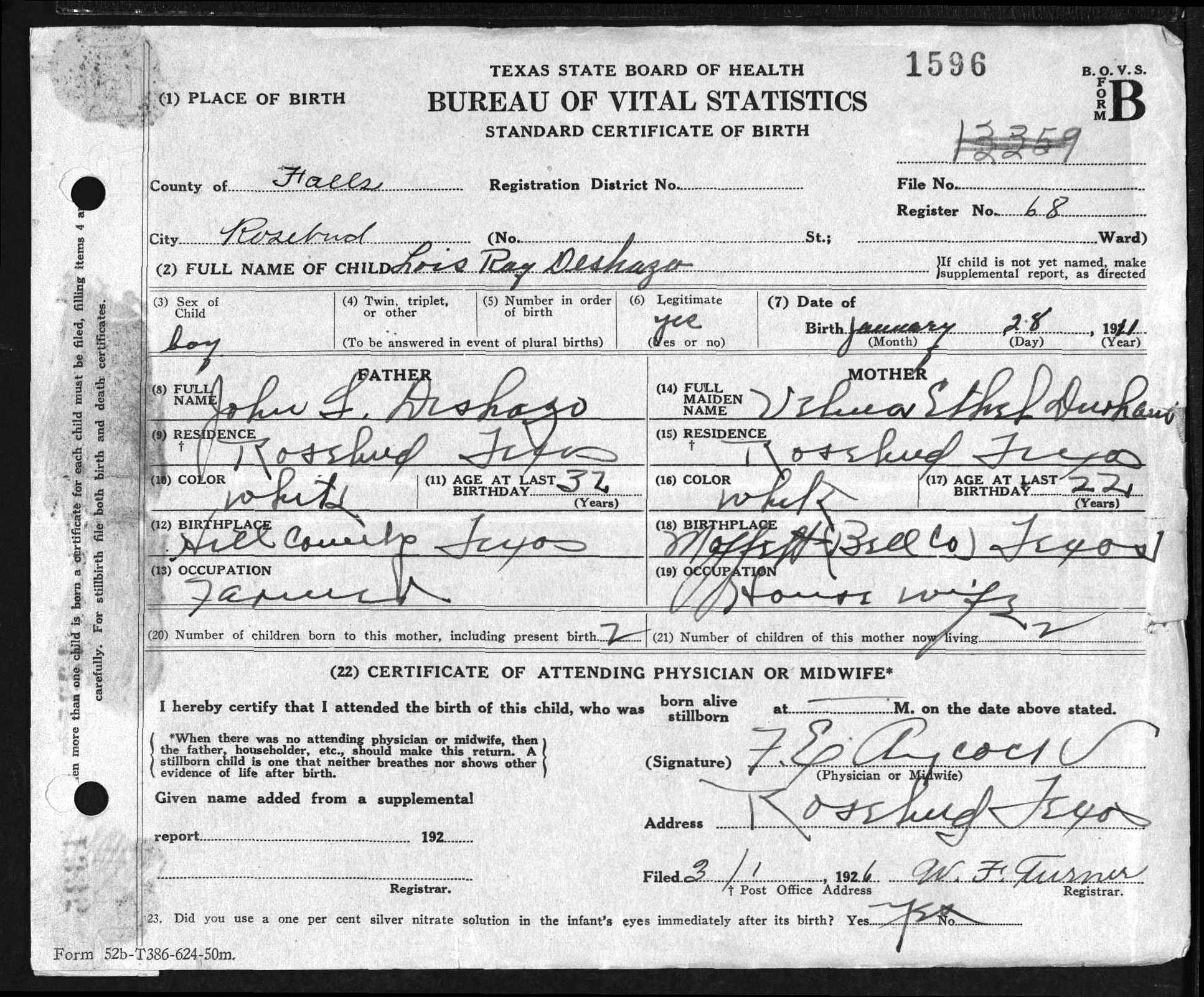 1911 Birth Certificates
