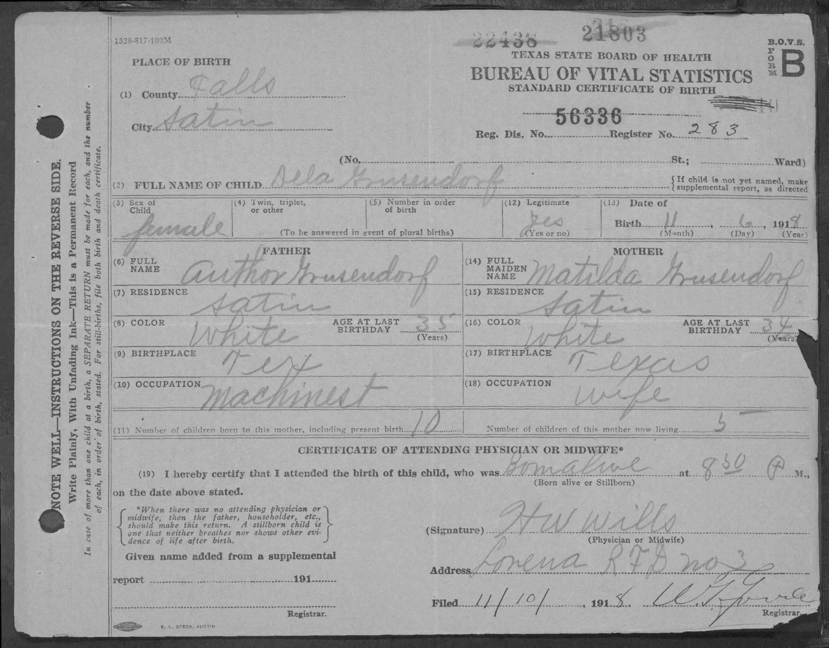 1918 Birth Records
