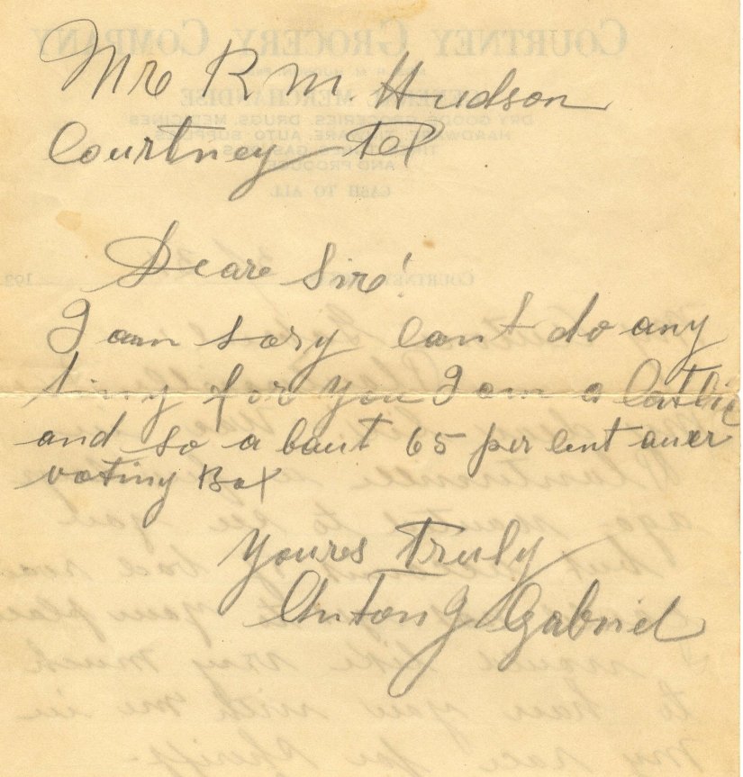 Robert M. Hudson Letter from Antony Gabriel