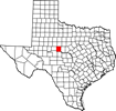 Map of Texas highlighting Runnels County