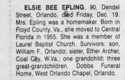 Obituary for ELSIE BEE EPLING (Aged 90) - 