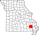 Map of Missouri highlighting Wayne County