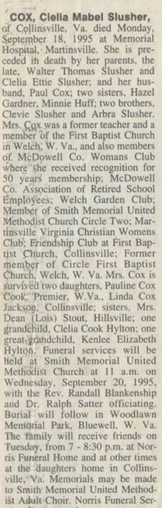 Clelia Mable <i>Slusher</i> Cox