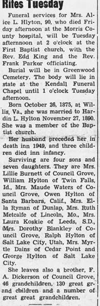 Obituary for Alice L. Hlyton (Aged 90) - 