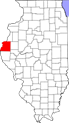 Map of Illinois highlighting Hancock County