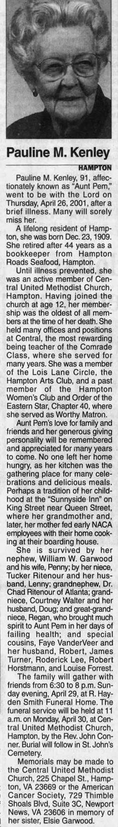 Obituary for Pauline M. Kenley
