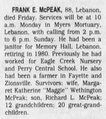 Obituary for FRANK E. McPEAK (Aged 88) - 