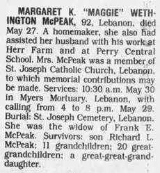 Obituary for MARGARET K. McPEAK (Aged 92) - 