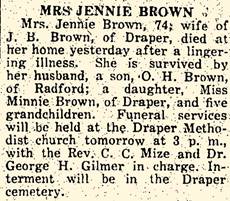 Obituary for Jennie Brown 