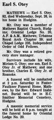 Obituary for Earl S. Otey (Aged 82) - 