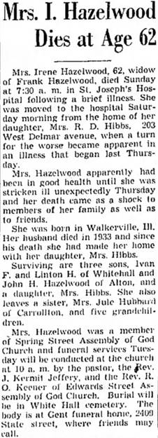 Obituary for I. Hazelwood (Aged 62) - 