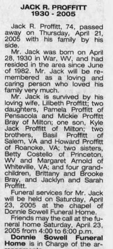 Obituary for JACK R. PROFFITT, 1930-2005 (Aged 74) - 