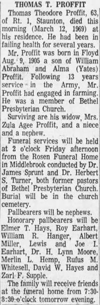 Obituary for Thomas Theodore PROFFIT, 1905-1969 (Aged 18) - 