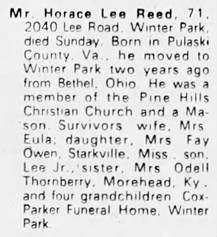 Obituary for Horace Lee Reed (Aged 71) - 