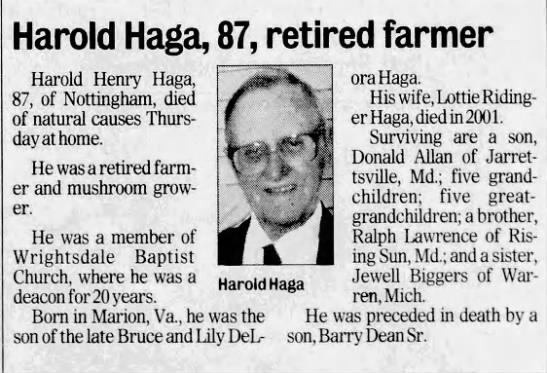 Obituary for Harold Henry Haga (Aged 87) - 