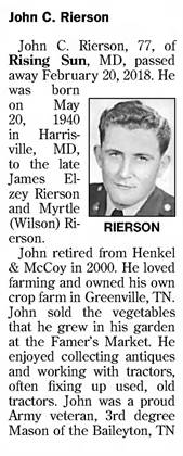 Obituary for John C. Rierson, 1940-2018 (Aged 77) - 
