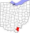 Map of Ohio highlighting Gallia County