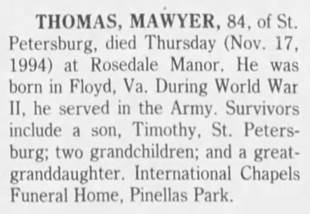 Obituary for MAWYER THOMAS (Aged 84) - 