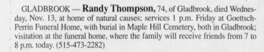 Obituary for Randy Thompson (Aged 74) - 