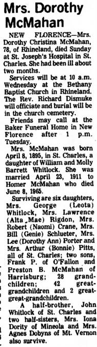 Obituary for Dorothy Christina McMahan (Aged 78) - 
