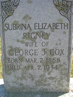 Subrina Elizabeth <I>Rigney</I> Cox