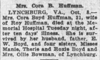 Obituary for Cora Boyd Huffman (Aged 11) - 