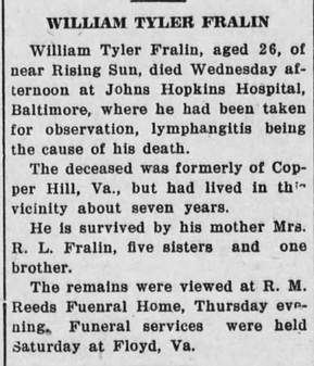 Obituary for WILLIAM TYLER FRALIN (Aged 26) -