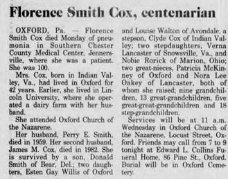 Obituary for Florence Smith Cox (Aged 100) - 