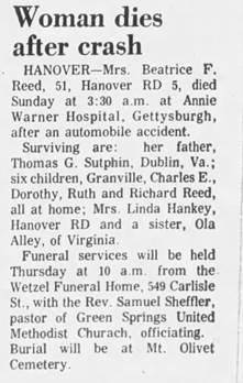 Obituary for Beatrice F. Reed (Aged 51) - 