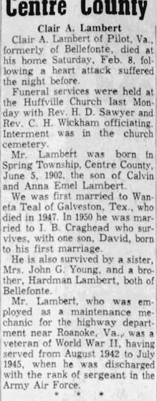 Obituary for Lambert Clair A Lambert - 