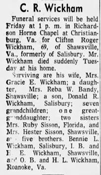 Obituary for C. R. Wickham - 