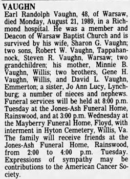Obituary for Earl Randolph VAUGHN - 