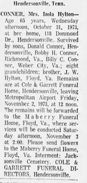 Obituary for Izola CONNER