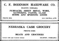 C. F. Bodinson Hardware,  and Nebraska Cash Grocery