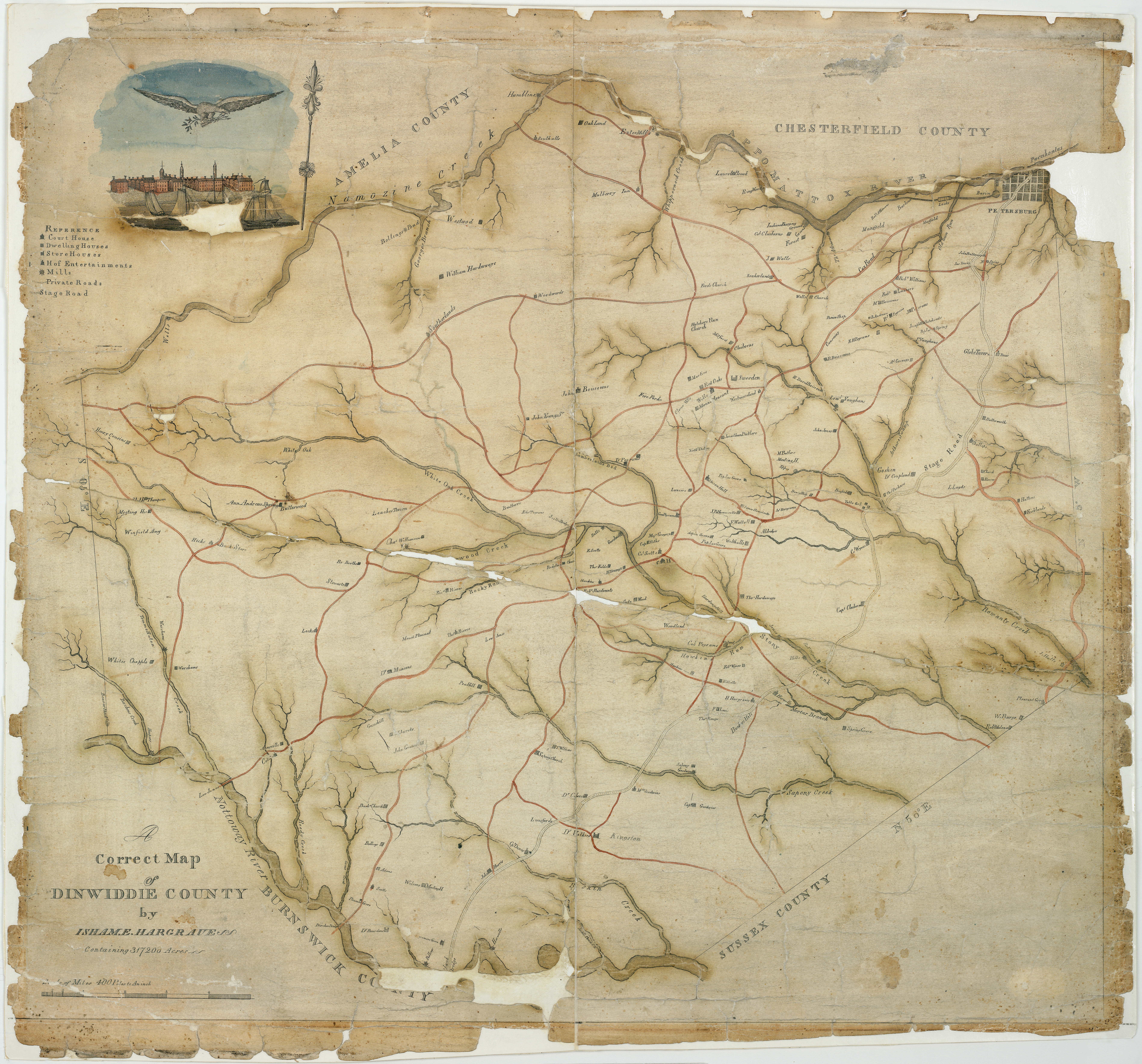 1820 Map of Dinwiddie