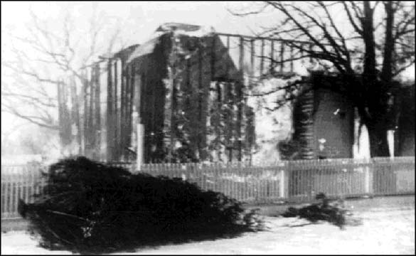 Walnut Springs Church as it burned on Sunday, December 23, 1944.